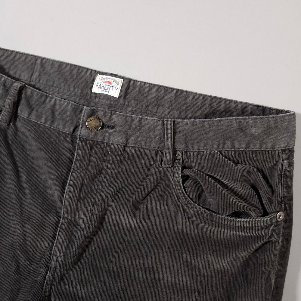 Faherty Corduroy Pants Mens 35 Gray Organic Cotton Lyocell Stretch Straight Leg